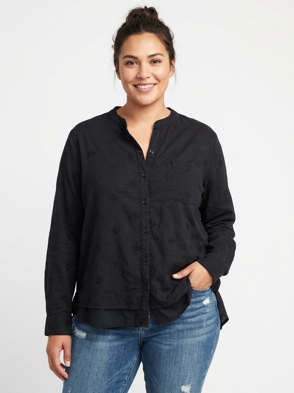 Anthropologie Pilcro Black Button-Front Long Sleeve Shirt Medium